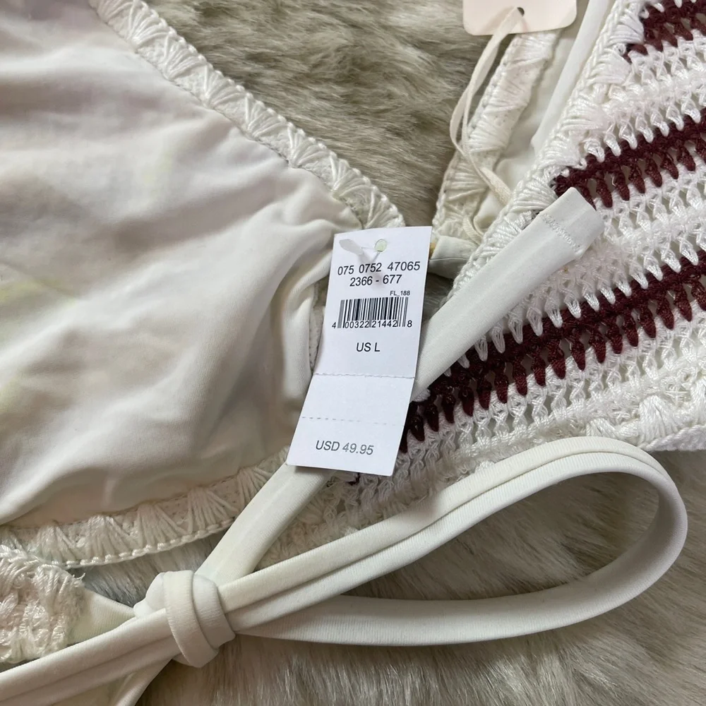 Aerie White and Brown Halter Crochet Bikini Top - Picture 6 of 6